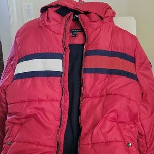 Tommy Hilfiger Red Puffer Jacket with Stripes